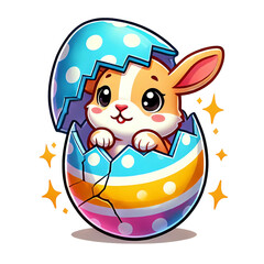 Fototapeta premium Cute bunny emerging from colorful egg.