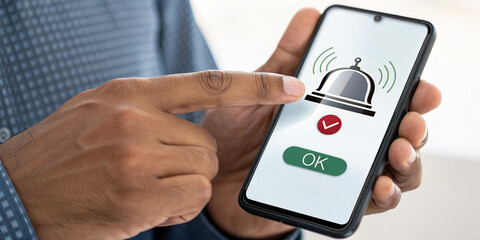 A Man Holding a Smartphone and Pressing the Notification Button
