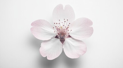 A delicate pink and white flower displayed on a minimalist background.