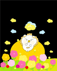 cute character in the flowers