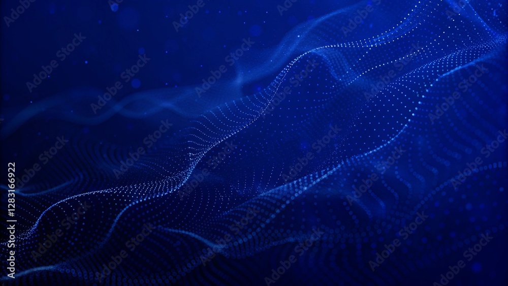 Wall mural modern motion waving dots texture with glowing defocused particles. technology digital wave backgrou