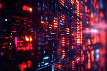 Obraz premium A close-up shot of a bunch of red and blue lights in a dark room