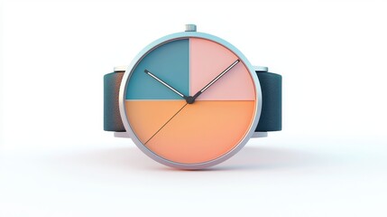 Sleek Silver Wristwatch with Colorful Dial and Black Leather Strap on White Background