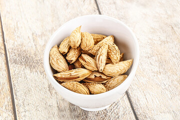 Shelled dry almond nut heap