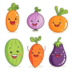 Animated Vegetable Collection Carrots Onions Cucumber Eggplant for Children Illustration