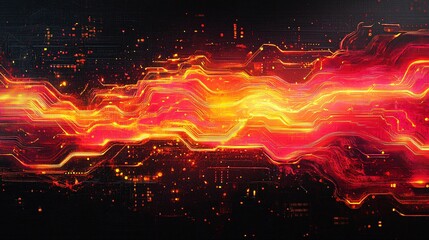 Vibrant Abstract Digital Lines with Fiery Colors and Patterns