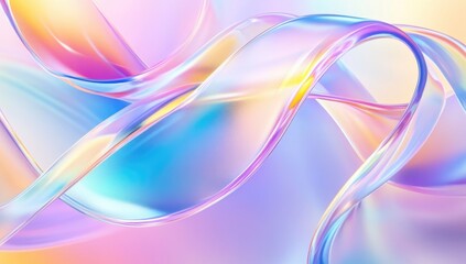 Fototapeta premium Abstract background with colorful waves and wavy lines. Rainbow glass ribbon on a light pastel gradient background.