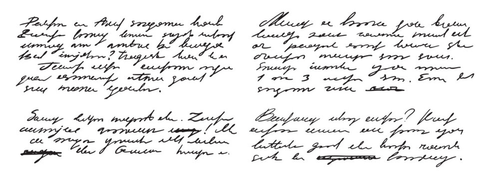 unreadable handwriting template, paragraphs and sentences. Doodle hand drawn of unreadable text on a white background.