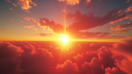Beautiful sunset with radiant sun rays piercing through dramatic clouds in a mesmerizing timelapse