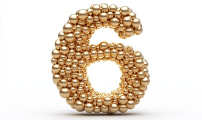 Obraz premium Gold number six made of spheres on white background