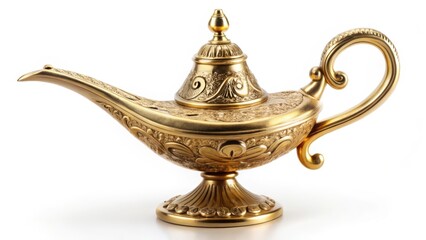 Fototapeta premium Ornate Brass Oil Lamp on White Background