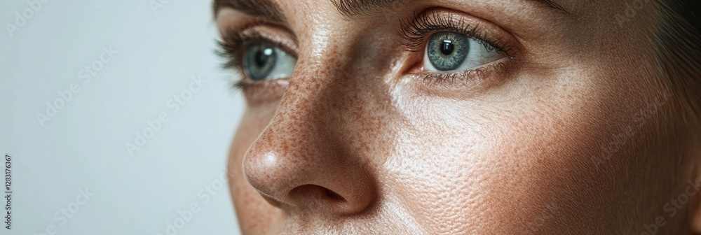 Aufkleber Contrast of youth and age displayed through a womans face on the left and right side highlighting wrinkles and smoothness. Generative AI