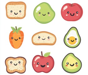 Cute Cartoon Food Illustrations Pixel Art Style