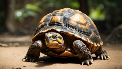Obraz premium 1. **Giant Tortoise on Curieuse Island in the Seychelles Forest**
