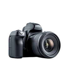 Fototapeta premium Professional DSLR camera with zoom lens on a black background
