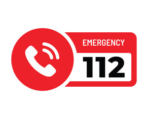 Red 112 Emergency Call Sign Universal Safety Alert High Quality Vector