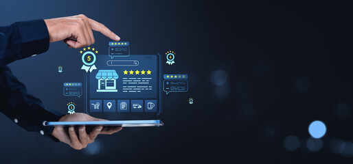 Customer feedback and online business review concept.