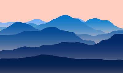 illustration of a foggy mountain view at dawn with conditions still dark