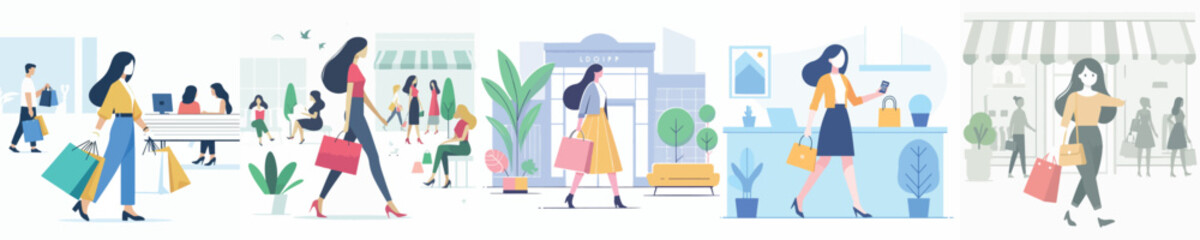 Vector of a woman shopping.