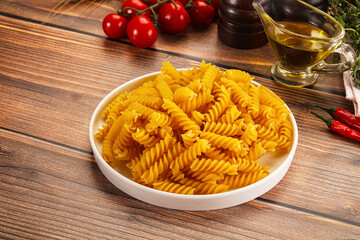 Italian dry pasta Fussili for bowl