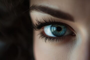 Obraz premium A close-up shot of a woman's blue eye, ideal for use in beauty or fashion advertising