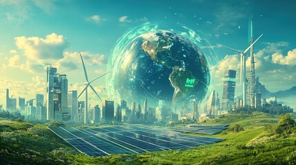 New energy technology integration scenarios. Applicable to the cover of corporate social responsibility reports and the background of new energy exhibitions.