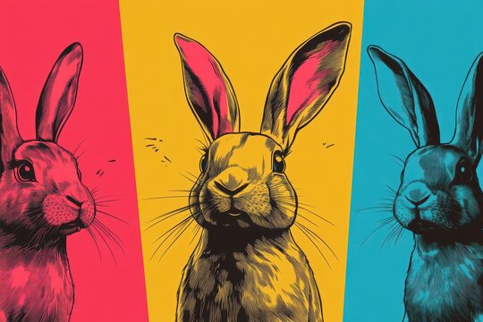Colorful bunnies celebrate spring with vibrant pastel hues for Easter festivities and family gatherings