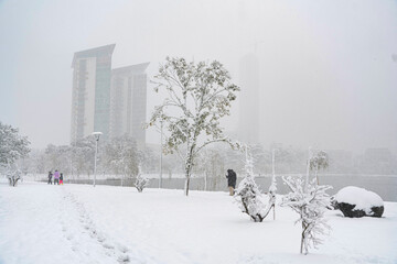 BATUMI, GEORGIA - February 19: snow in the city