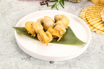 Delicous luxury baked seafood scallops