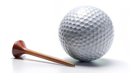 Golf Ball and Tee on White Background
