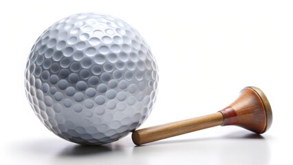 Golf Ball and Tee on White Background