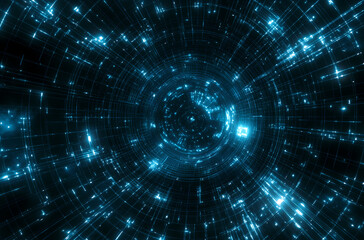 Obraz premium Blue energy surrounds black hole