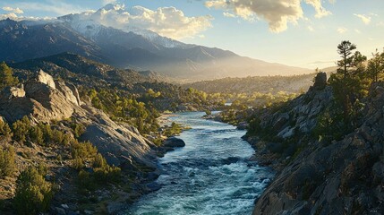 Obraz premium Majestic Mountain River at Golden Hour
