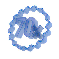 Seventy percent on white background. Isolated 3D illustration