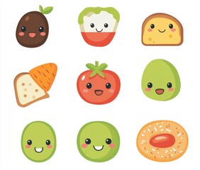 Nine Cute Pixel Art Food Illustrations with Happy Faces