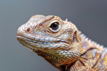 Tokek closeup with grey background, animal closeup, tokek lizard closeup