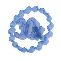 Thirty percent on white background. Isolated 3D illustration