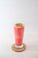 Chilled Strawberry Juice In A Tall Glass With Fresh Mint Garnish, Featuring A Vibrant Red Color And...