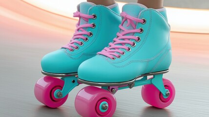 roller skates with pastel blue and pink hues 