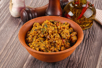Vegan garnish - lentil with vegetables