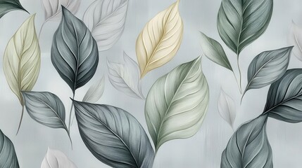 Fototapeta premium Plant drawing showing leaves in a watercolor style over a grey background