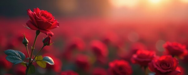 Full depth of field showcasing a lone red rose in a vast empty space, flowers, red rose, blossom