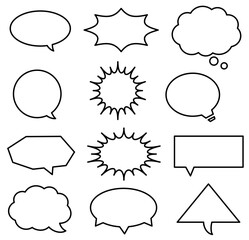 シンプルなモノクロの吹き出しのベクターイラストアイコンセット/ライン部分は線データの為調整可(A simple monochrome speech bubble vector illustration icon set)