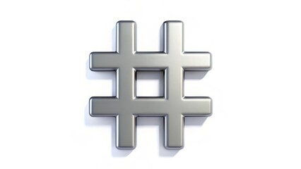 Obraz premium 3D Hashtag Symbol, Silver, White Background