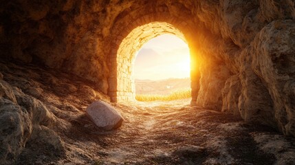 Sacred Empty Tomb of Christ in a Rocky Cave Interior - Resurrection of Jesus