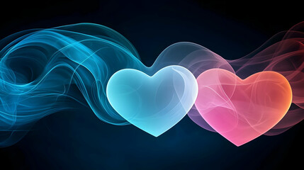 Abstract Hearts With Blue And Red Waves On Dark Background For Romantic Concept