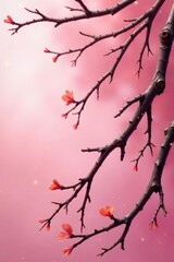 Fototapeta premium Twisted willow branches on a pink hazy background, texture, abstract, background