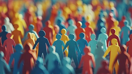 Group of paper people symbolizing teamwork, unity, collaboration, and cooperative success, ideal for corporate or community themes, emphasizing partnership, support, and collective effort.