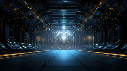 Futuristic Interior Tunnel With Digital Lighting And Geometric Design