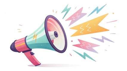 A colorful megaphone emits sound waves, symbolizing communication, announcements, and loud expressions in a vibrant design.